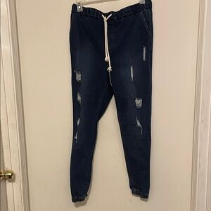 Dark Blue Distressed Jogger Pants